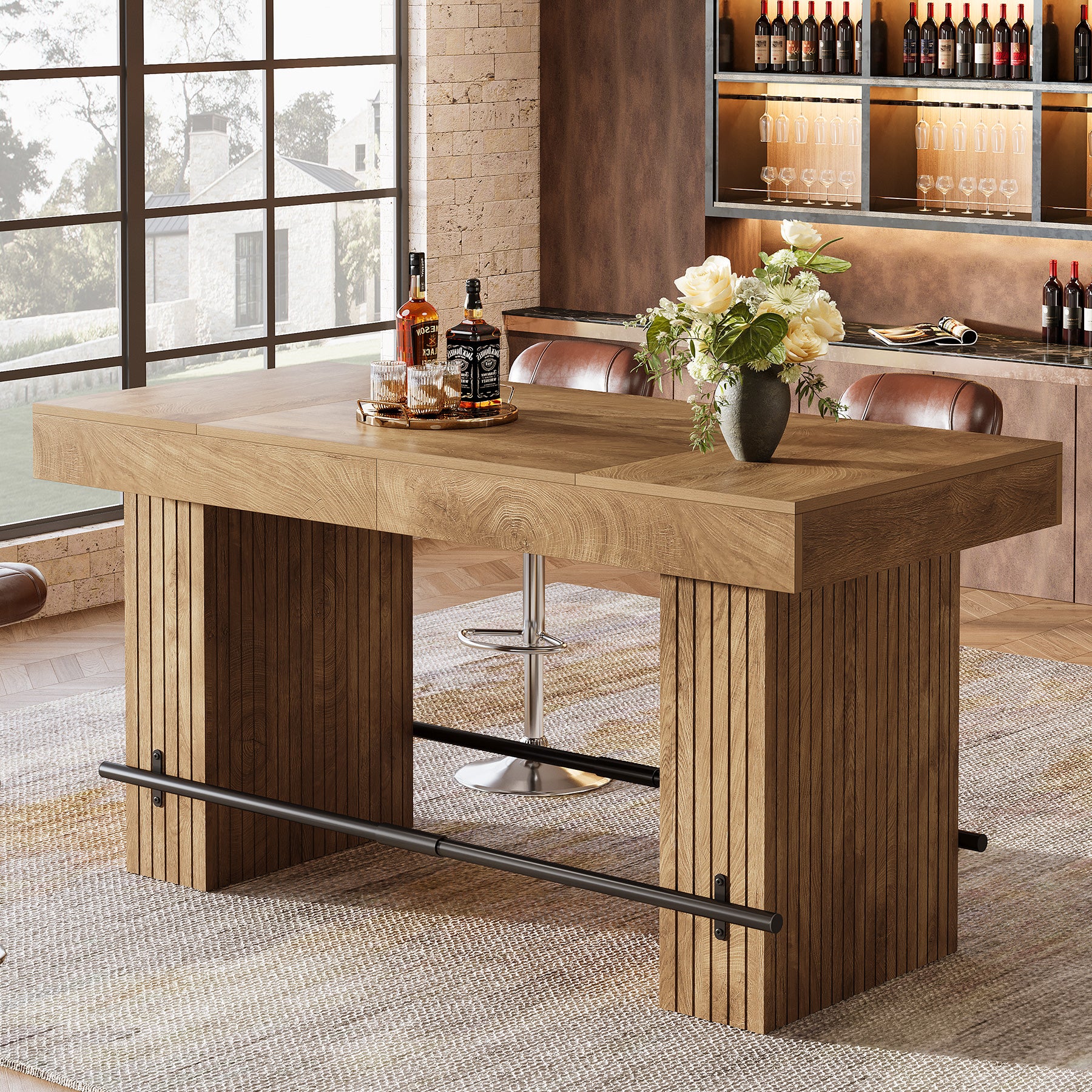 62.2" Bar Table, Industrial Counter Height Pub Dining Table