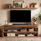 63" Farmhouse Solid Wood TV Stand for TVs Up to 70", 3-Tier Open Storage Media Console