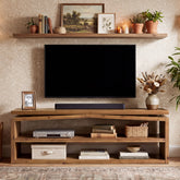 63" Farmhouse Solid Wood TV Stand for TVs Up to 70", 3-Tier Open Storage Media Console 3