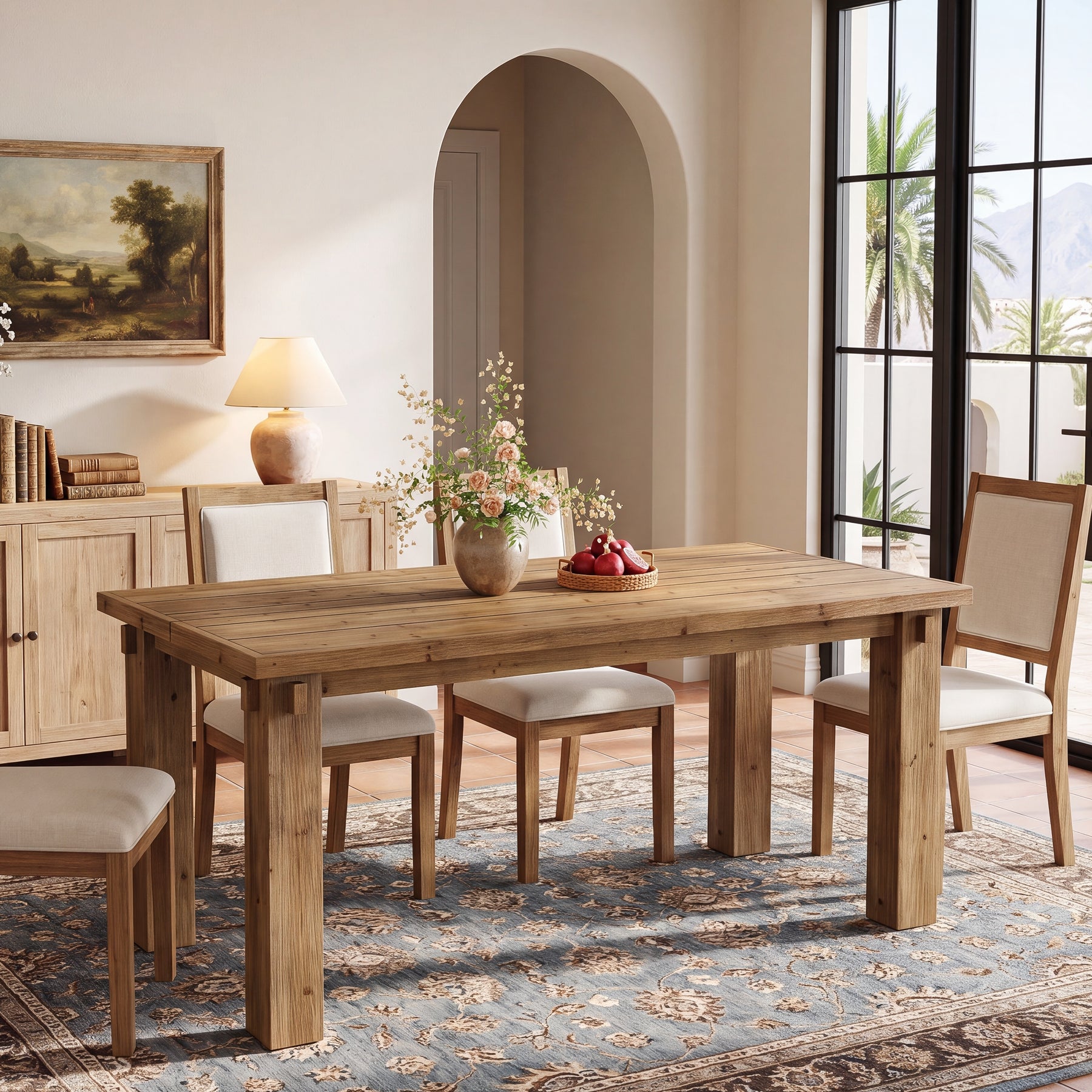 63" Solid Wood Dining Table for 4-6, Rectangular Kitchen Table with Sturdy Legs