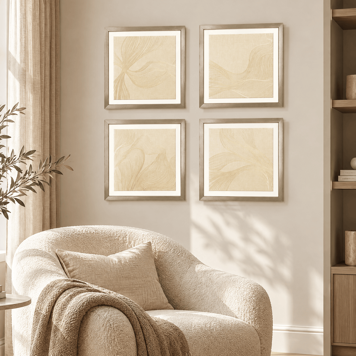 4-Piece 12x12" Abstract Gold Wall Art, Textured Framed Canvas Prints