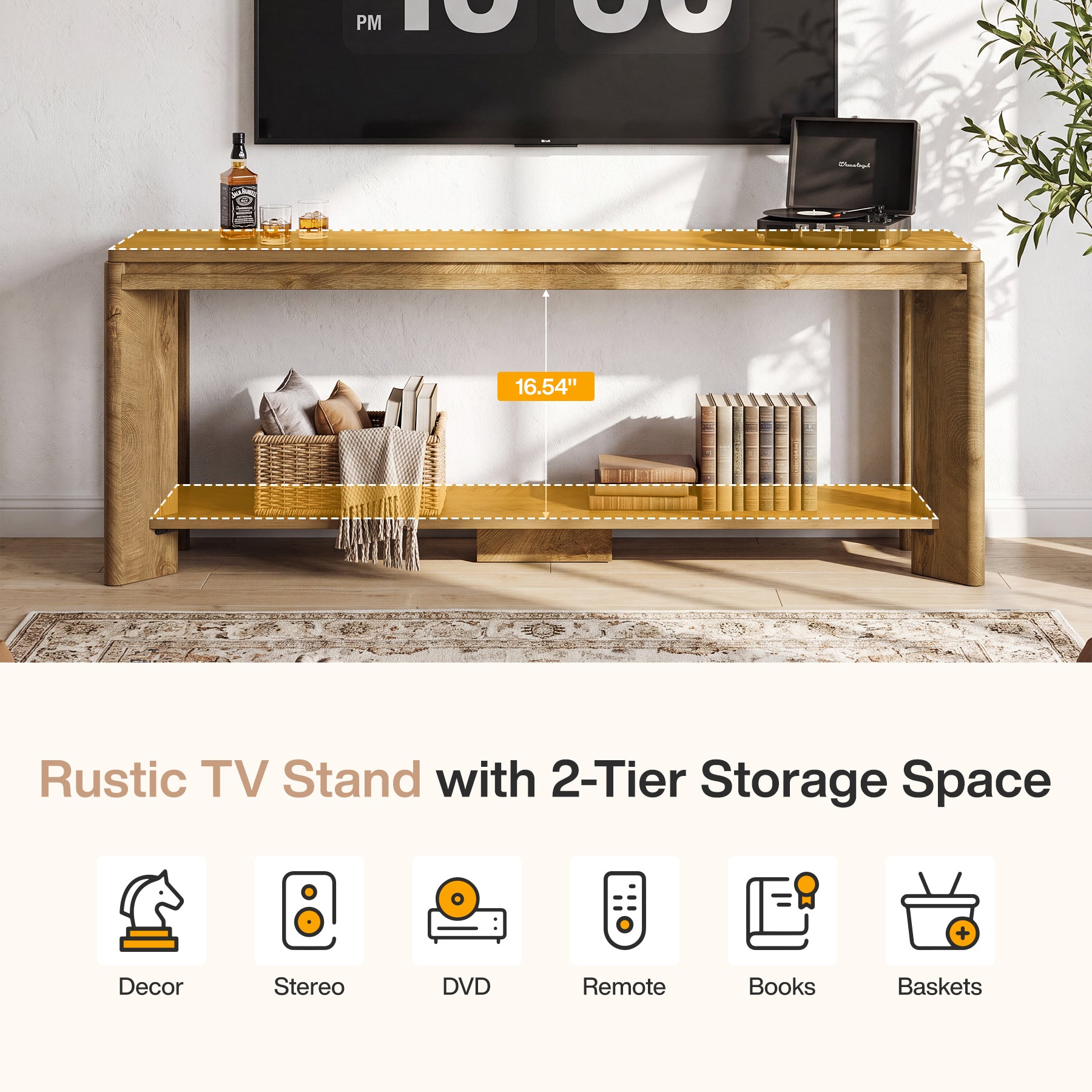 63" TV Stand for TVs up to 70", Entertainment Center with 2-Tier Shelves for Living Room