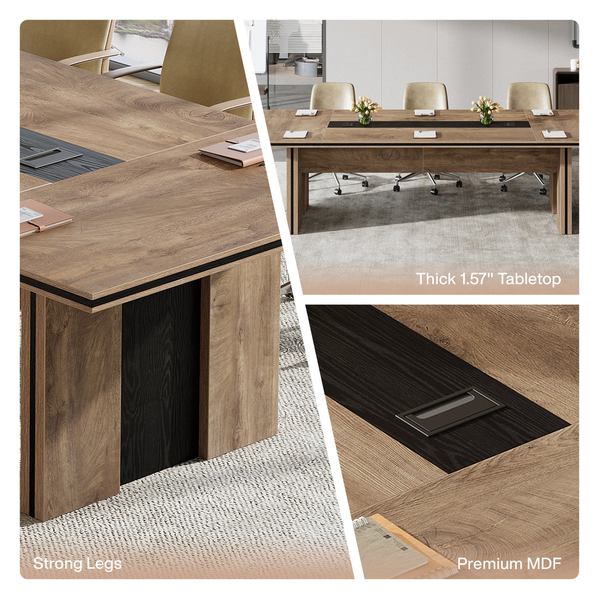 94" Conference Table for 8-10, Office Meeting Table with Rectangular Cable Grommet