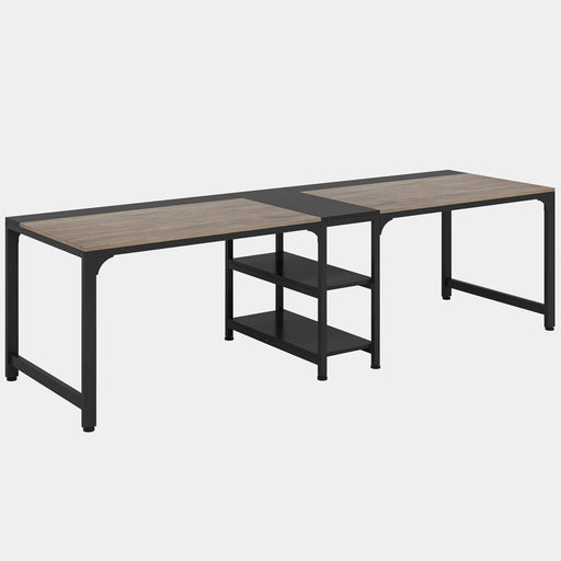 Tribesigns Two Person Desk, 90.55" Double Computer Desk with Storage Shelves Tribesigns