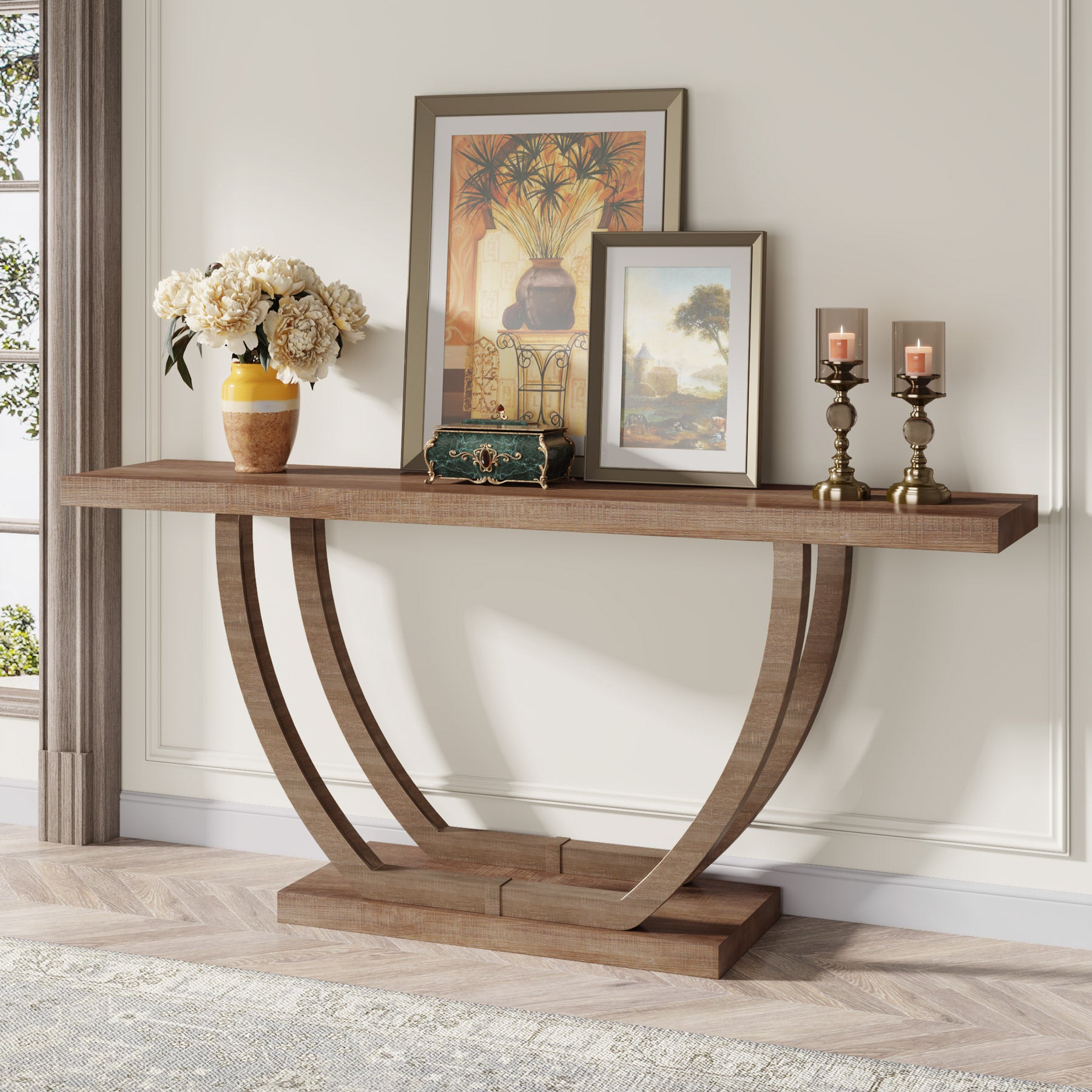 Tribesigns Console Table, 63 Inch 2-Tier Farmhouse Entryway Sofa Table