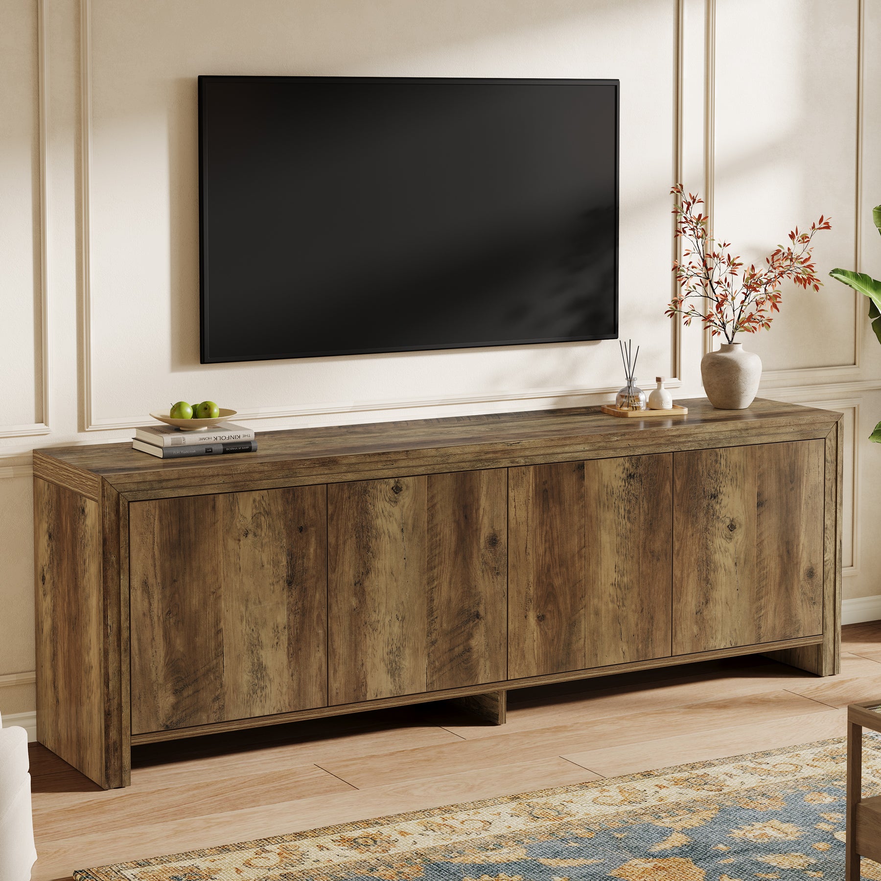 63" TV Stand, Entertainment Center with Storage Cabinet for TVs Up to 70"