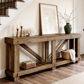 79" Solid Wood Console Table, Narrow Sofa Table with Open Slatted Shelf for Entryway 3