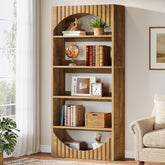 5-Tier Bookshelf, 70.8" Bookcase with Fluted Arched Top and Back Baffle 3