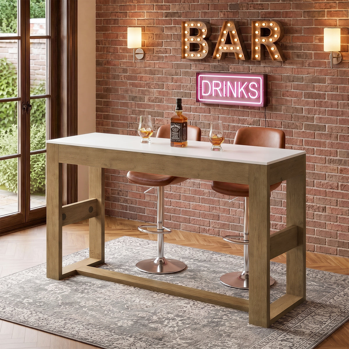 63" Counter Height Pub Table for 4-6, Farmhouse Rectangular Bar Table with White Top