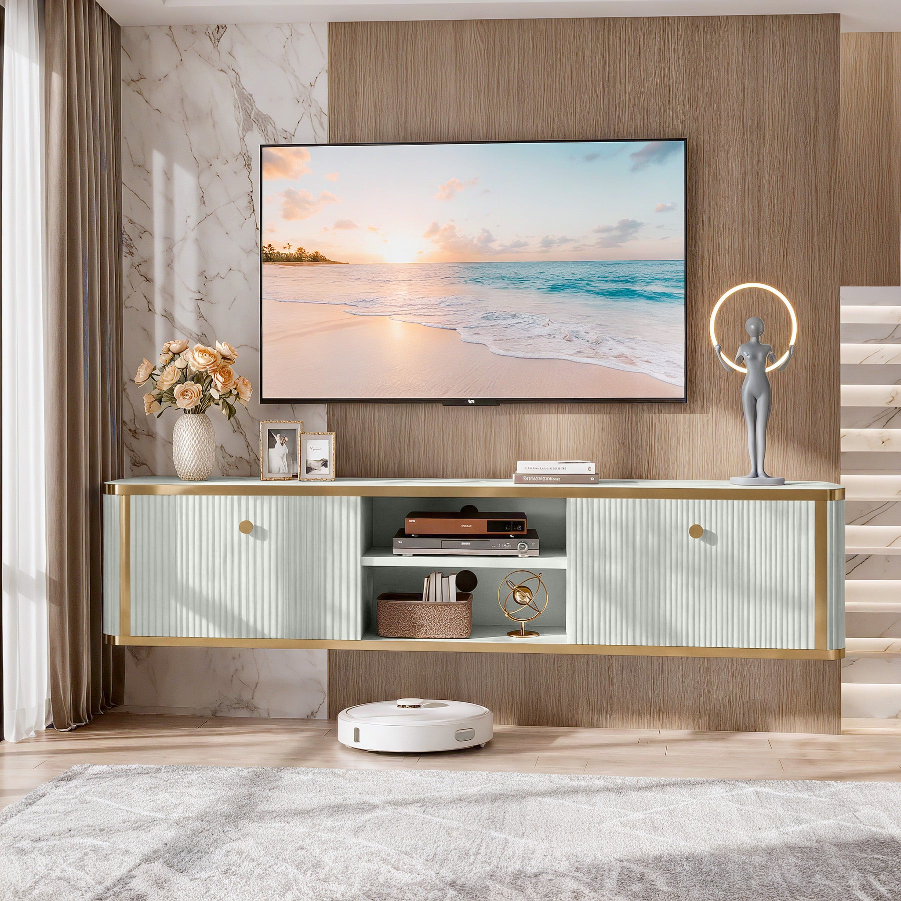 55" Floating TV Stand with 2 Drawers, Wall Mounted Entertainment Center for Living Room