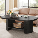45" Coffee Table, Modern Oval 2-Tier Center Table With Storage 3