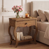 Rustic Solid Wood Nightstand, Drawer & Shelf, 24"W Bedside Table, Bedroom 3