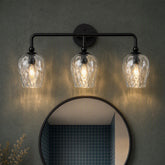 3-Light 22" Bathroom Vanity Light, Matte Black Wall Sconce with Water Ripple Glass 3