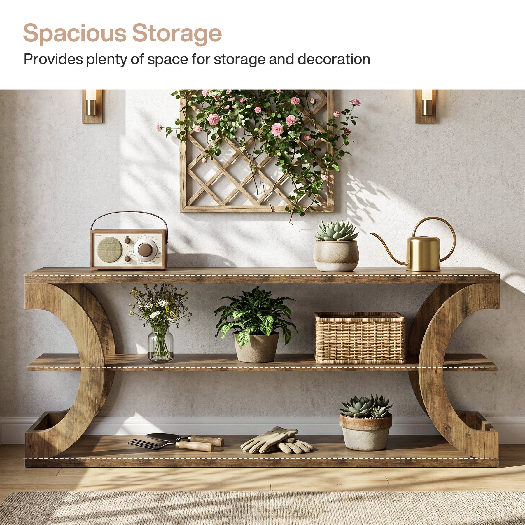 3-Tier Console Table, 63" Farmhouse Entryway Sofa Table for Hallway