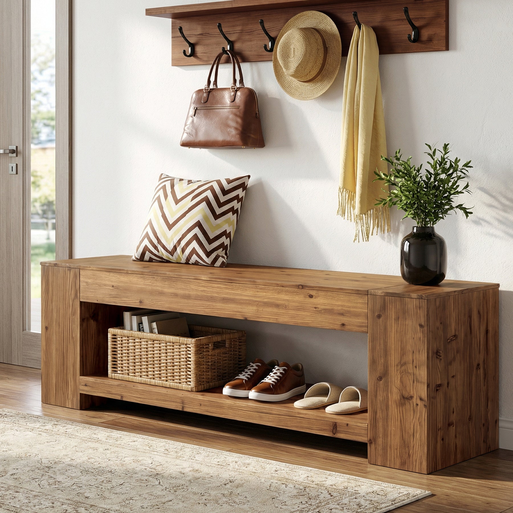 Tribesigns 62.99" Console Table, Solid Wood Entryway Table with Shelf for Hallway