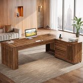 L-Shaped Executive Desk, 70.86" Computer Office Desk with 39.37" Mobile File Cabinet 3