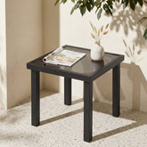 Outdoor Square End Table, Patio Side Table with Water-Resistant Glass Top 3