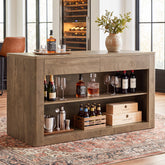 55" Bar Table with 2 Drawers, Farmhouse Pub Table with 3-Tier Open Shelves 3