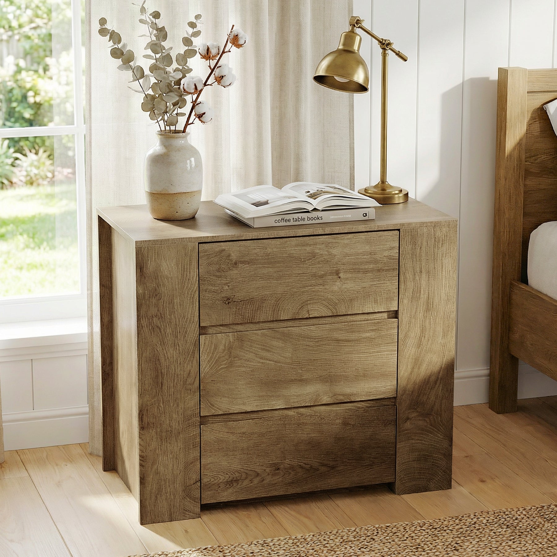 Oversized Nightstand with 3 Drawers, 31.5" Wide Bedside Table with Storage