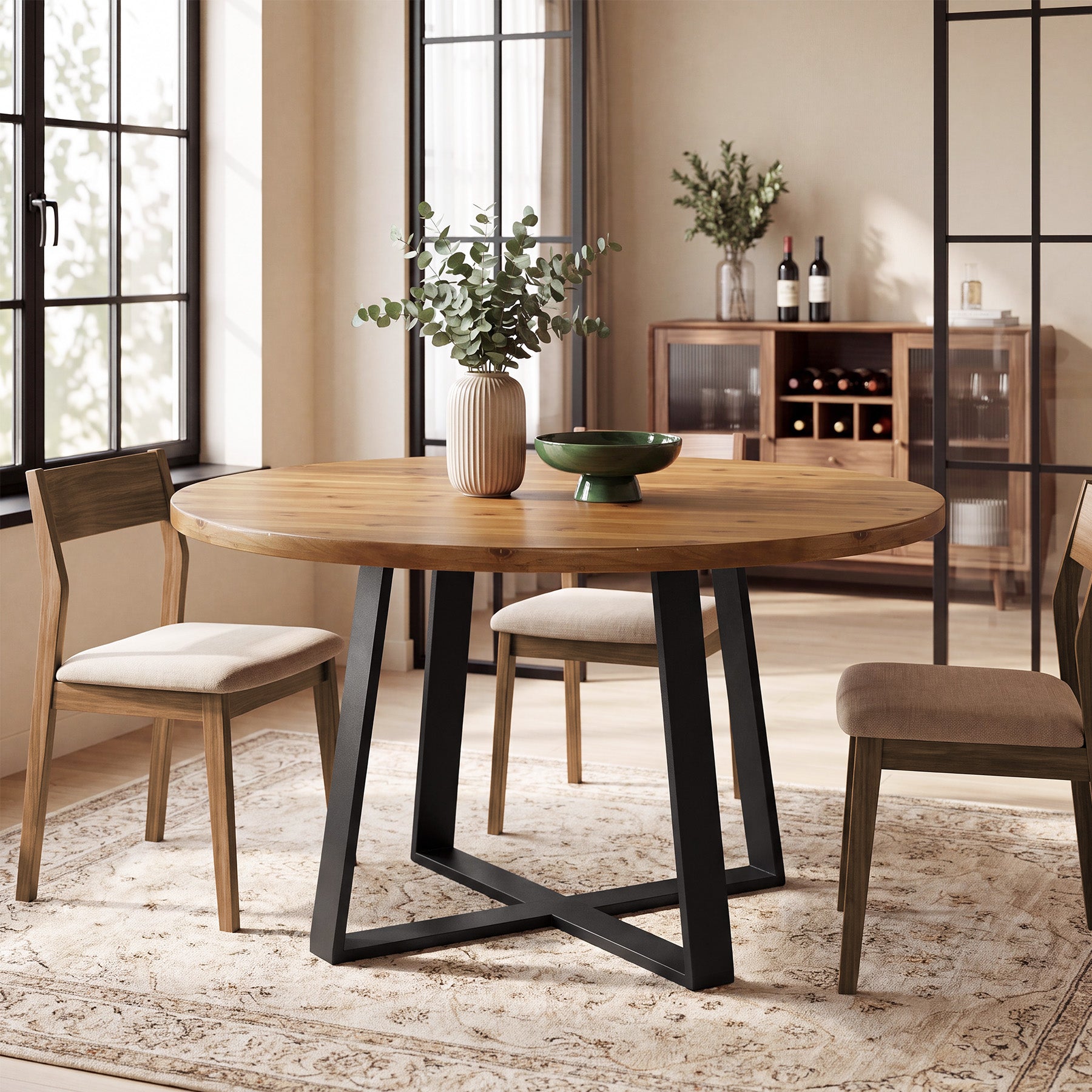 47" Solid Wood Dining Table, Farmhouse Round Kitchen Table for 4-6 People