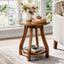 Solid Wood Round End Table, 2-Tier Small Side Table with Curved Legs for Living Room