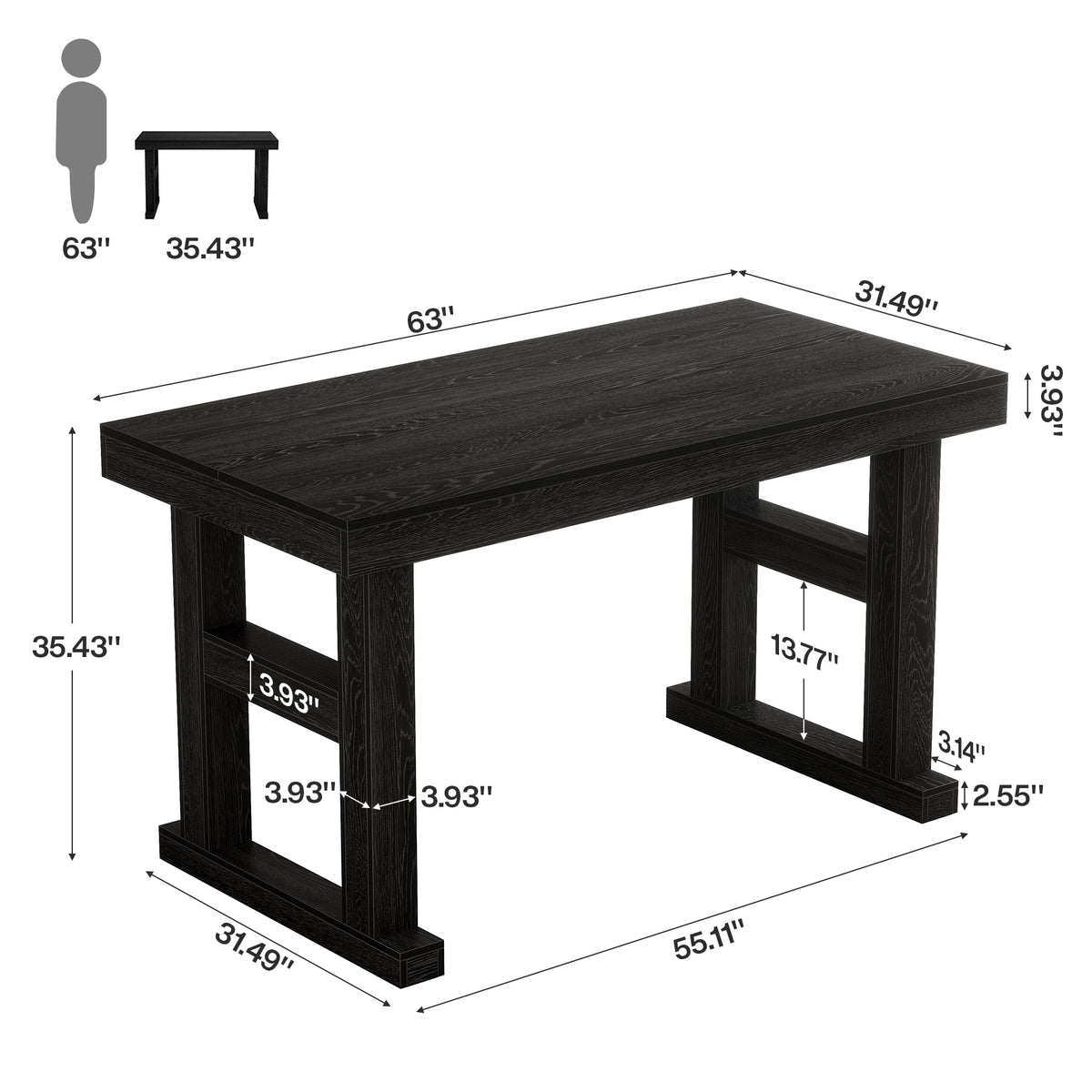 63" Farmhouse Bar Table, Counter Height Pub Table for 4-6 People with Sturdy H-Frame Legs