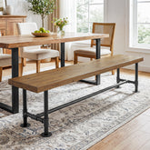 71" Solid Wood Dining Bench, Industrial Wood Bench with Metal Pipe Legs for Kitchen 3