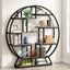 Round Bookshelf, 63 Inch Etagere Bookcase with Staggered Shelves
