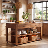 55" Rolling Kitchen Island, Solid Wood with 4 Drawers, Seating Space & Lockable Casters 3