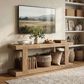 Solid Wood TV Stand for up to 65" TVs, Rustic Media Console Table with Open Storage Space 3