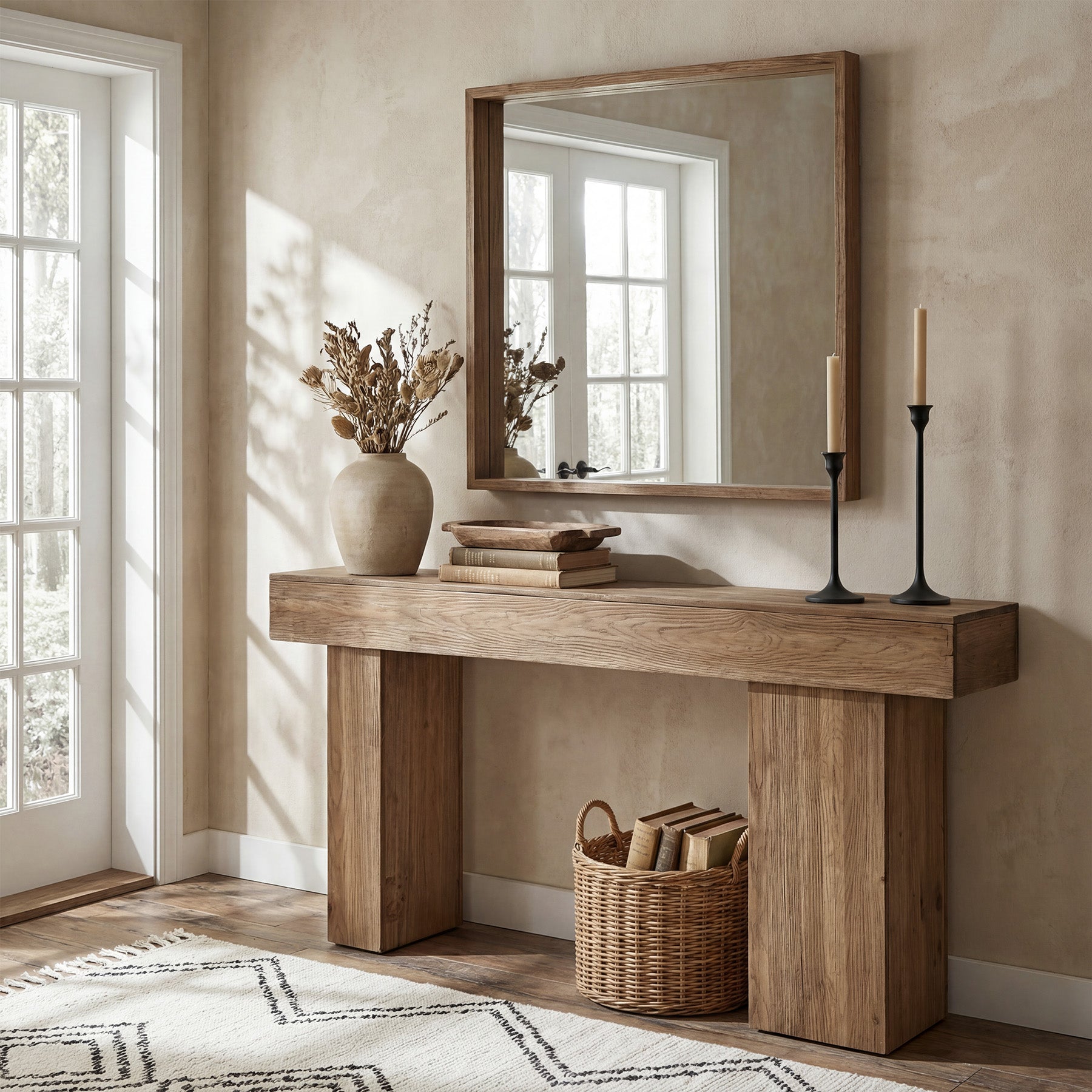 63" Solid Wood Farmhouse Console Table with Artistic Legs, Heavy-Duty Sofa Table