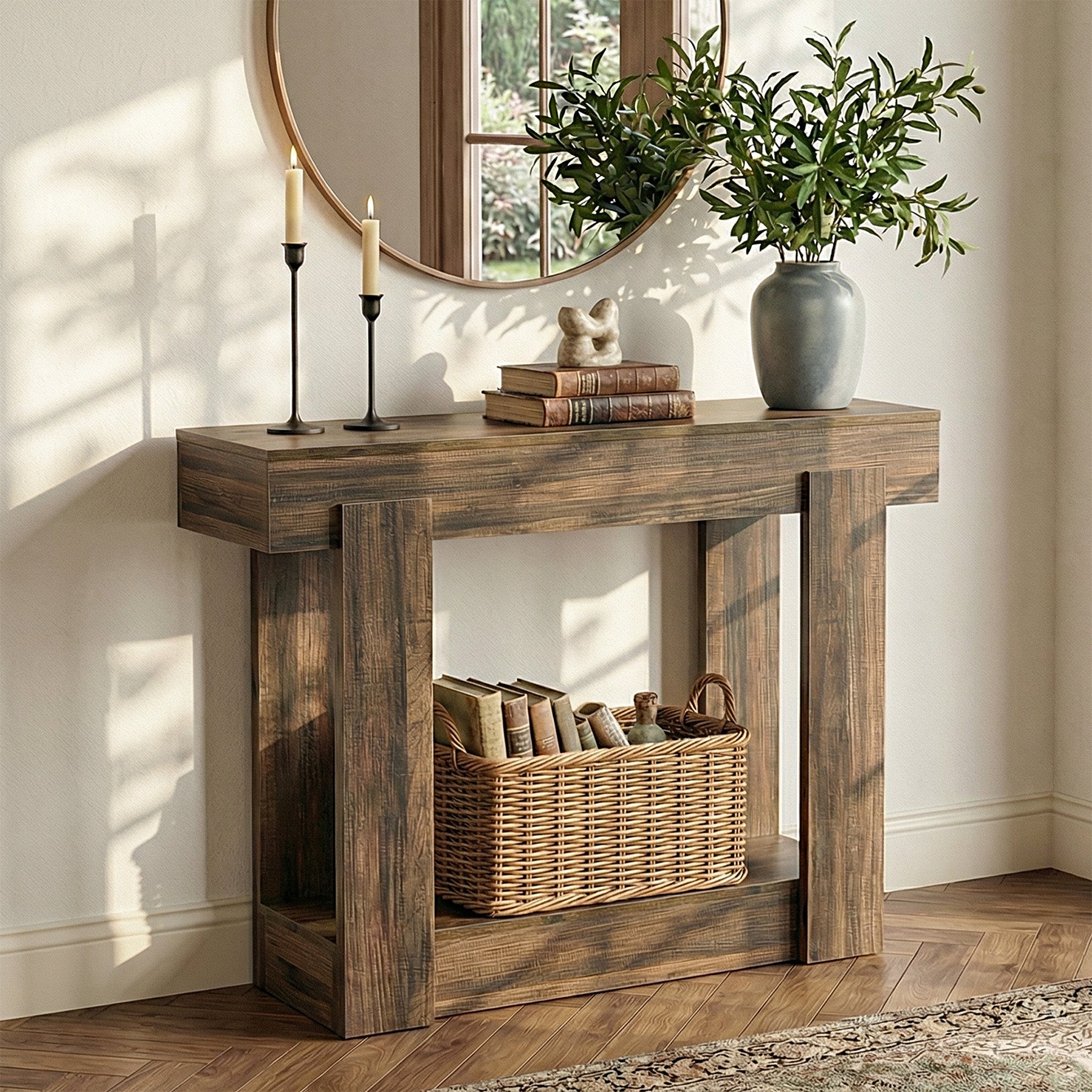 41" Farmhouse Console Table with Storage Shelf, Narrow Entryway Sofa Table