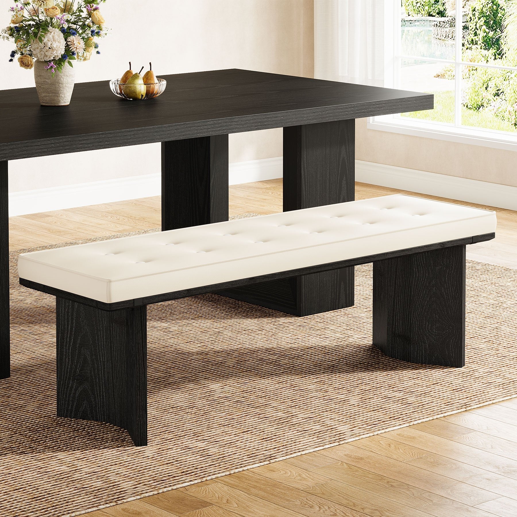 55" Solid Wood Dining Bench with Removable Cushion For Dining Room