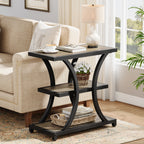 23.6" End Table, 3-Tier Side Table Nightstand with Geometric Design