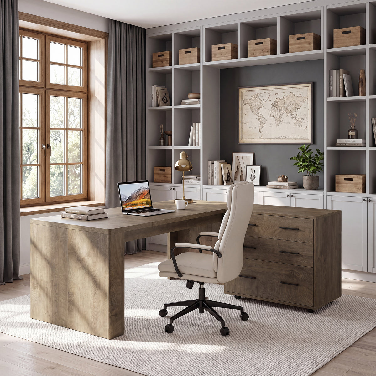 63" L-Shaped Executive Desk, Large Computer Desk with Mobile File Cabinet for Home Office