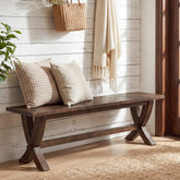 59" Solid Wood Entryway Bench, Farmhouse Wooden Bench with X-Frame Legs 3