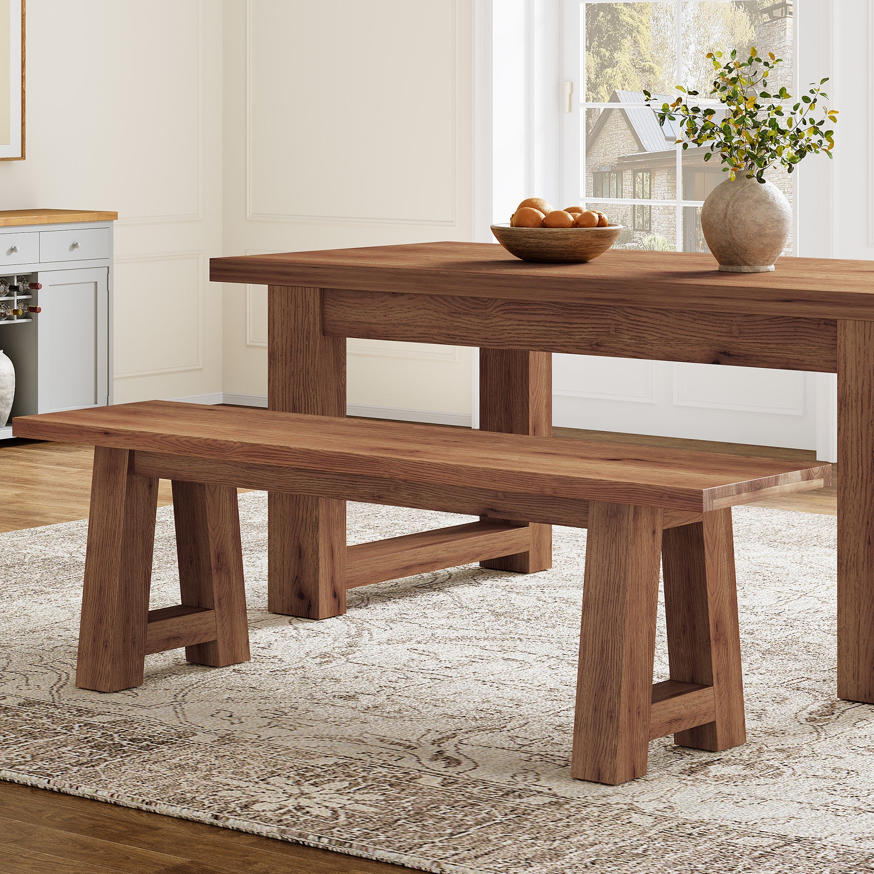 Solid Wood Dining Bench, 55" Entryway Bench with A-Shaped Legs