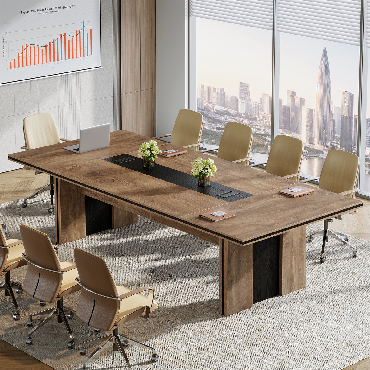 94" Conference Table for 8-10, Office Meeting Table with Rectangular Cable Grommet
