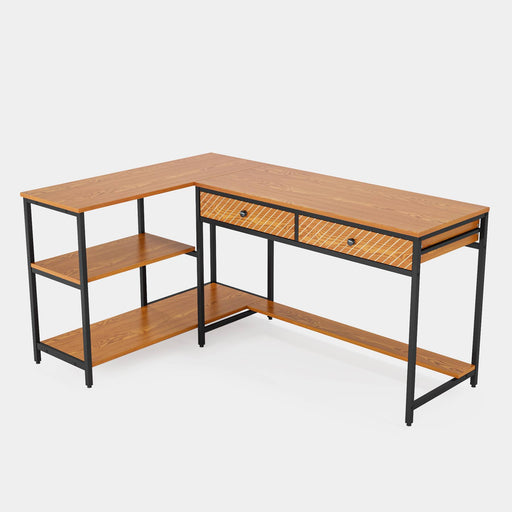 Tribesigns L-Shaped Desk, 59” Reversible Computer Desk with Shelves & 2 Drawers Tribesigns