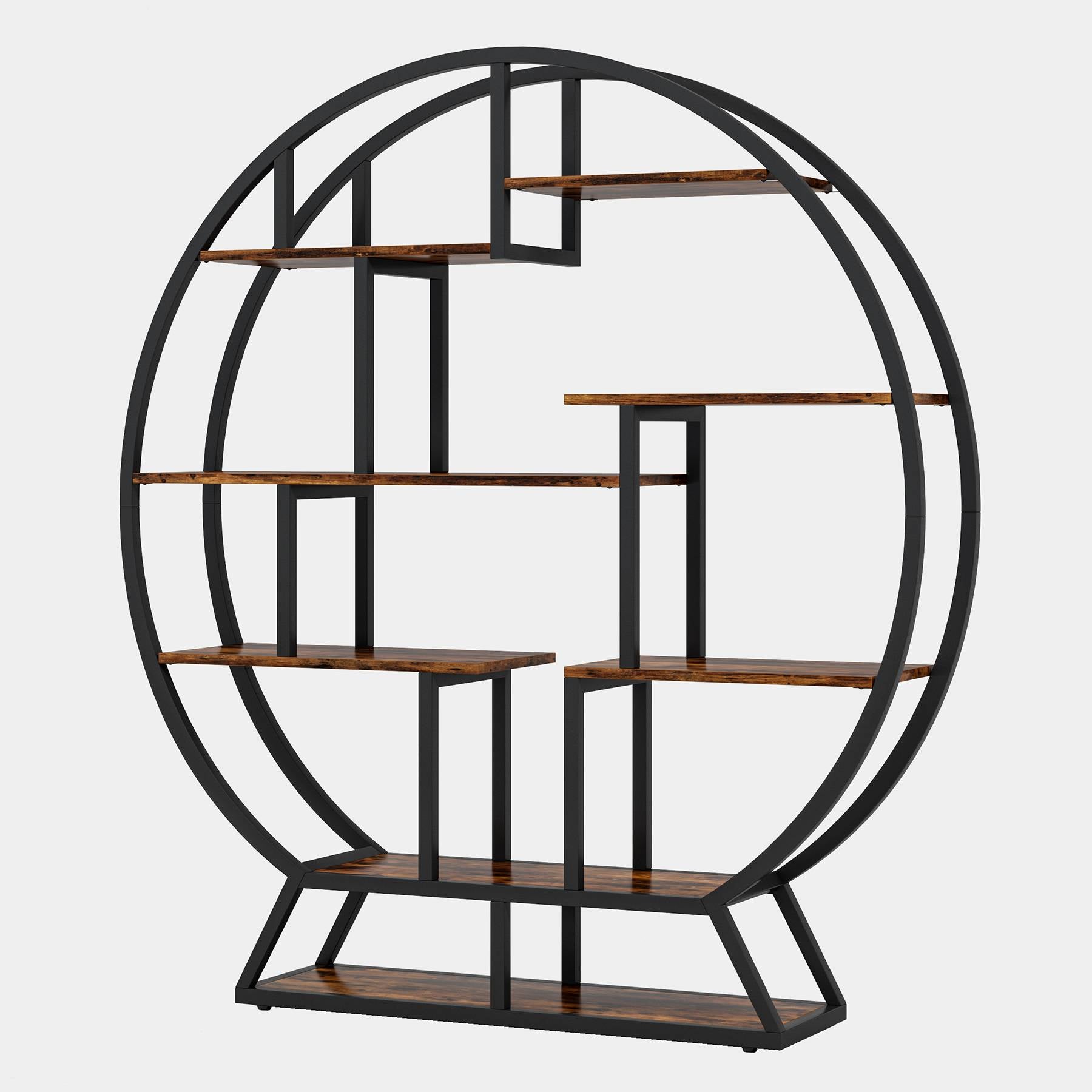 round plant pot holders Round Plant Stand, 63" Flower Pot Plant Rack with 8 Shelves, Brown
