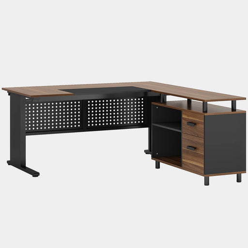63 Executive Desk Computer Office Desk with Storage ShelfRustic Brown &  White