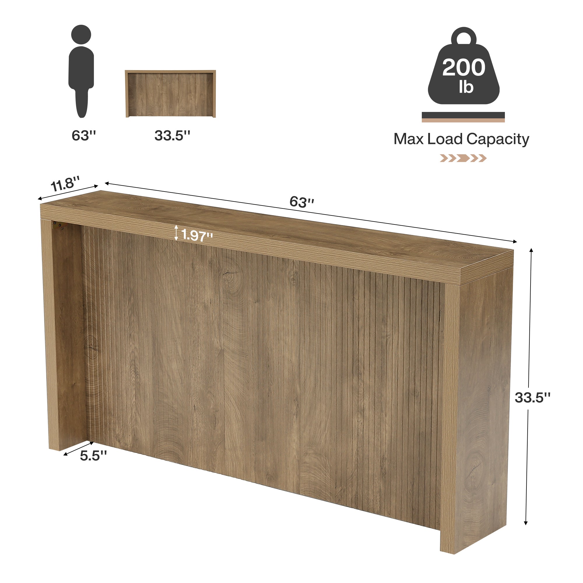 63" Farmhouse Console Table, Wooden Entry Table with Fluted Design for Hallway