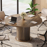 47" Round Conference Table, Farmhouse Office Meeting Table with Sturdy Pedestal for 4-6 3