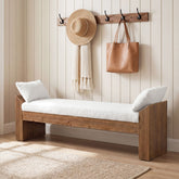 63" Solid Wood Entryway Bench with Sherpa Cushion & 2 Removable Pillows, Upholstered Farmhouse Shoe Bench 3