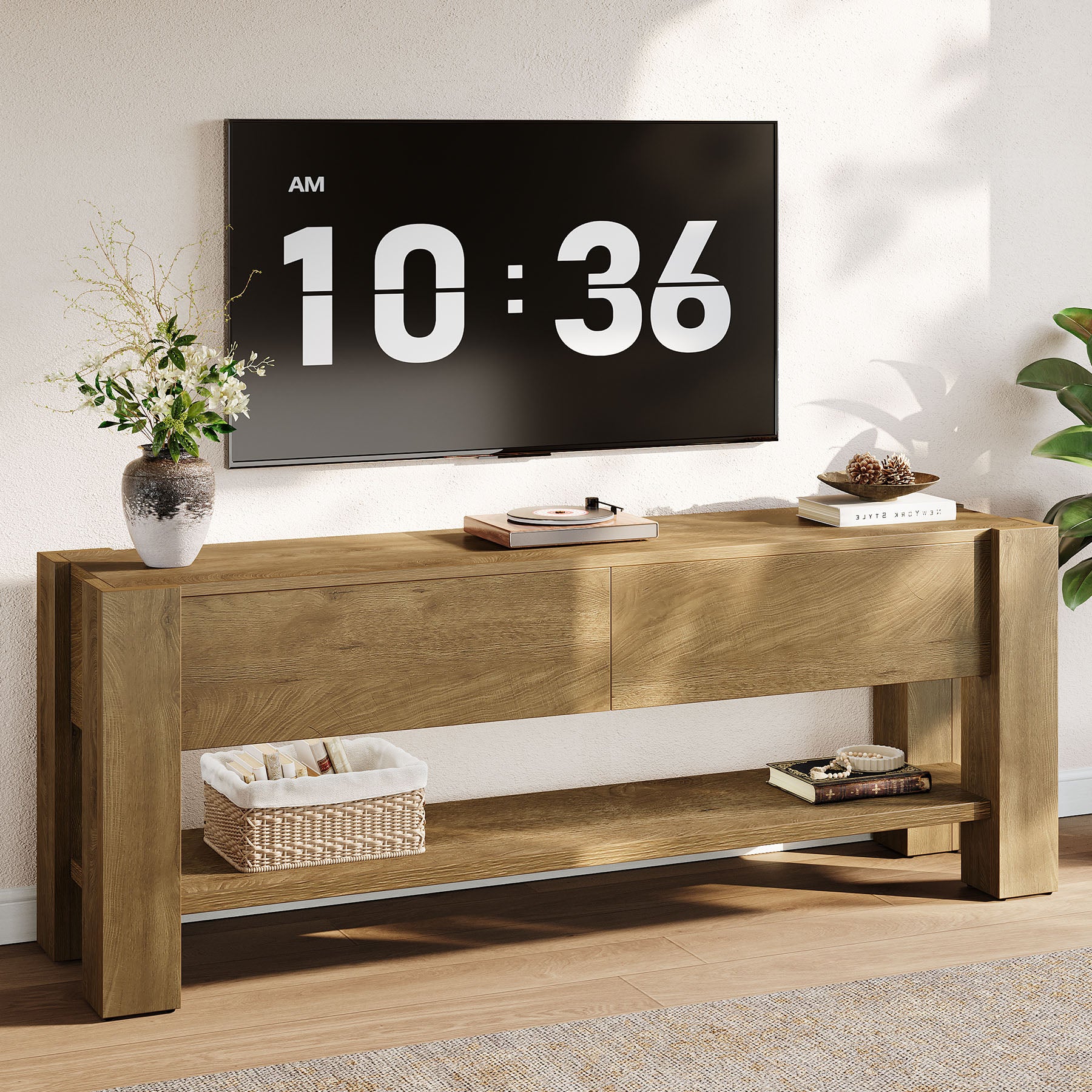 63" TV Stand for TVs up to 75", Entertainment Center with 2 Drawers & Shelves