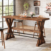 Solid Wood Bar Table, Rectangular Counter Height Pub Table With X-Base 3