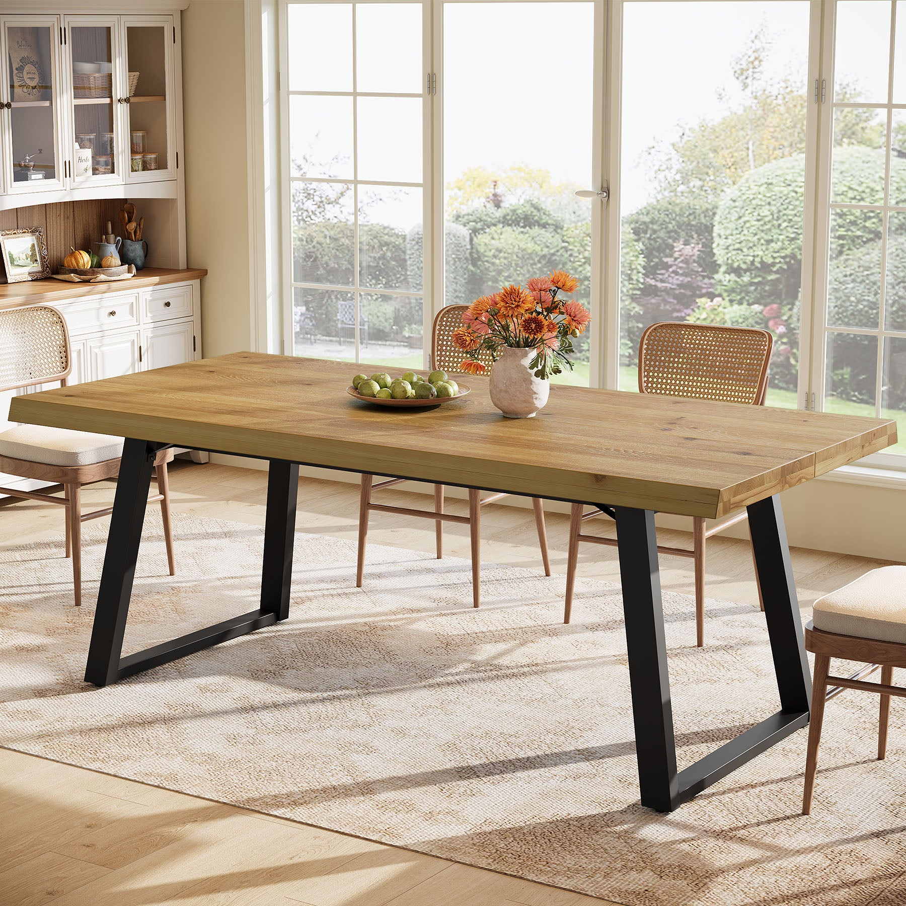 63" Solid Wood Dining Table for 4-6, Rectangular Kitchen Table with Metal Legs