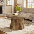 Round Coffee Table with Fluted Drum Base
