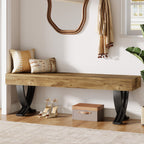 55" Entryway Shoe Bench, Industrial End of Bed Stool with Metal X-Shaped Legs