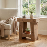 23.6" Solid Wood End Table, 2-Tier Side Table Rectangular Narrow Nightstand 3